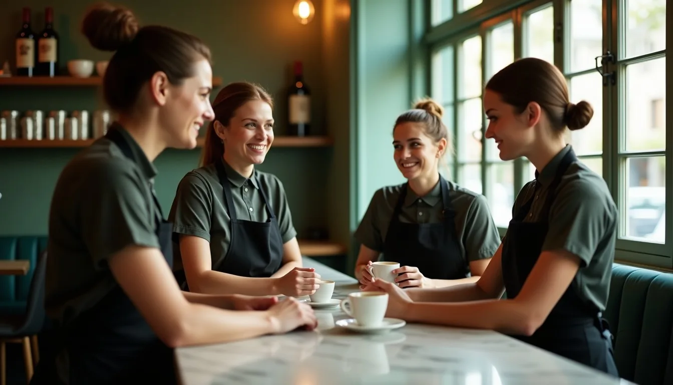 Equipo de un restaurante en el briefing de la mañana